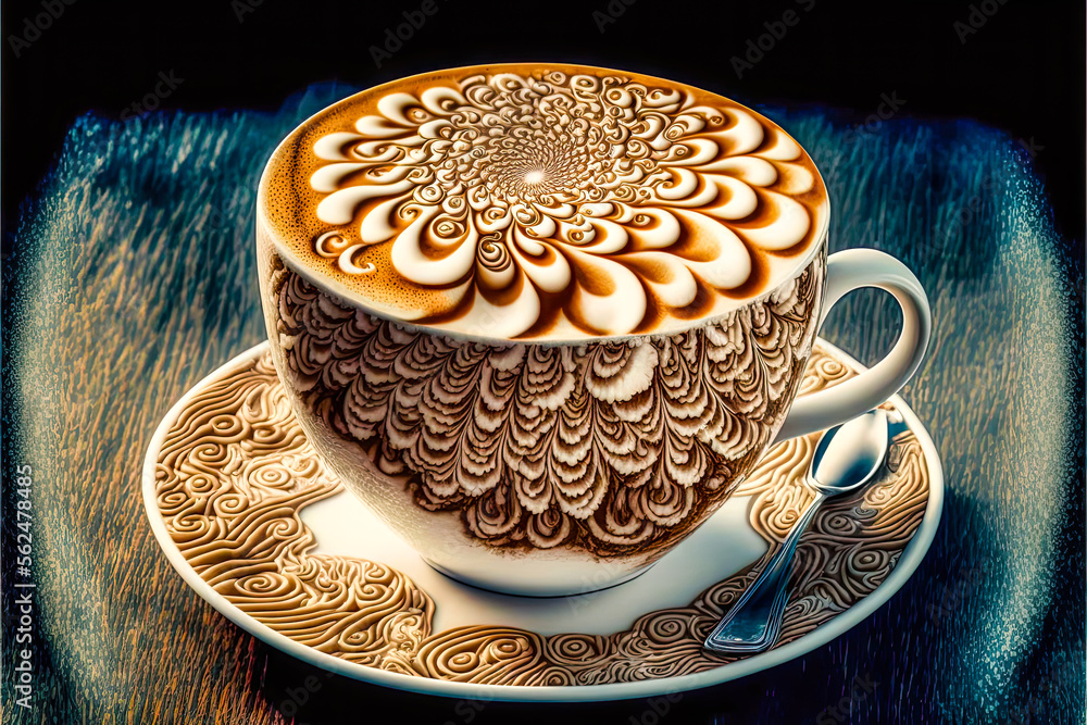 Poster a cup of coffee with a design on the foam - generative ai