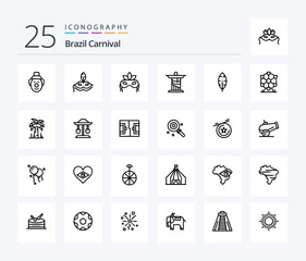 Brazil Carnival 25 Line icon pack including monument. jesus. costume. celebration. brazilian