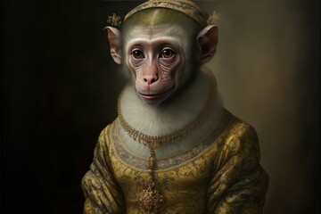 Portrait of monkey in a victorian dress. Generative AI - obrazy, fototapety, plakaty