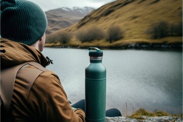 Obraz premium A rare view of a person using a reusable water bottle, created with Generative AI technology