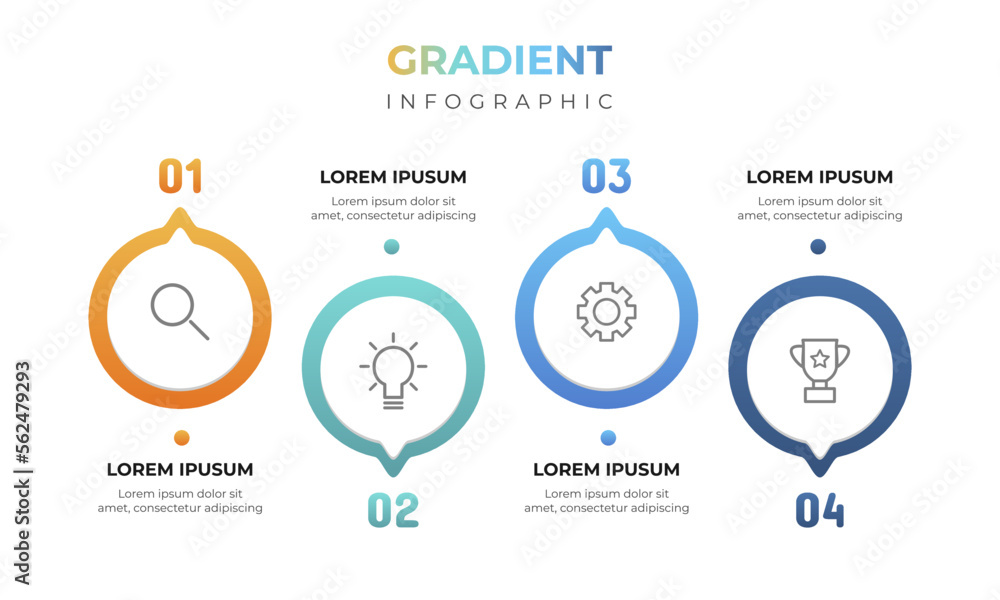 Poster four steps workflow process chart template for presentation. gradient process infographic.