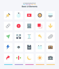 Creative Basic Ui Elements 25 Flat icon pack  Such As monitor. clock. youtube. timer. watch