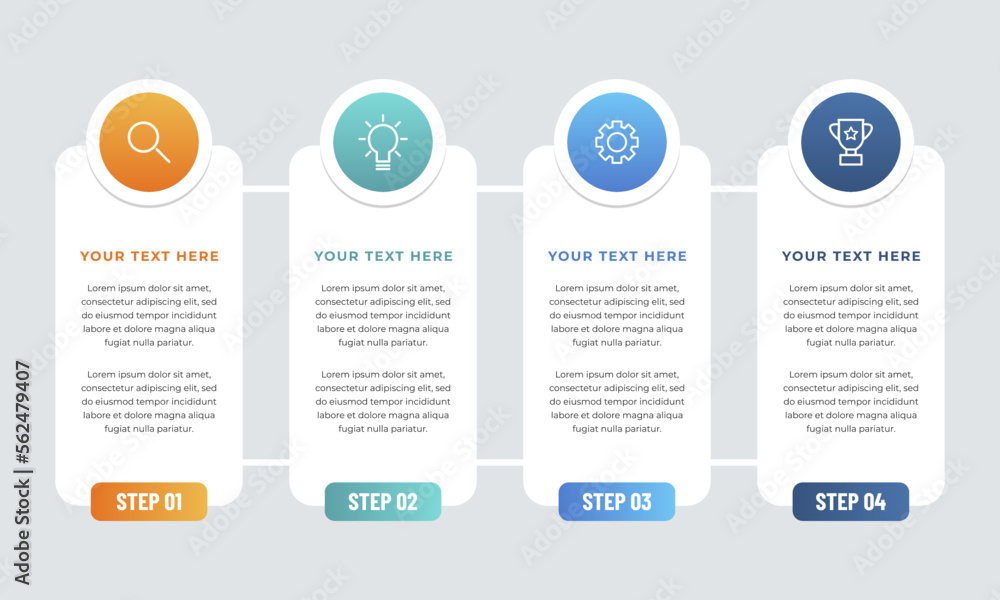 Poster colourful infographic steps with text boxes. business concept with 4 steps.