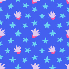 Flowers simple seamless pattern. Vector illustration. Hand drawn flowers. Bright and contrast cartoon illustration