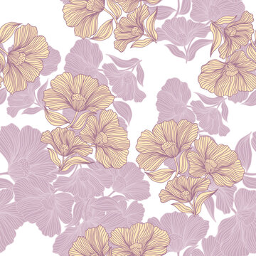 Delicate floral line seamless pattern. Vintage flower background. © smth.design