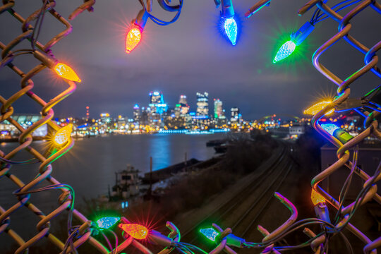 Christmas Lights Pittsburgh Cityscape