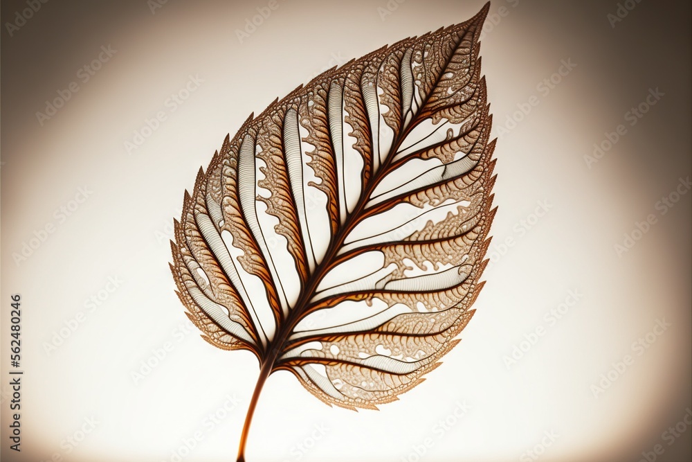 Aufkleber a leaf is shown in a glass vase on a table top with a light background behind it and a shadow of a l