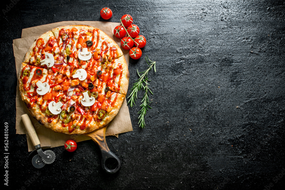 Sticker Fragrant pizza with tomatoes and rosemary.