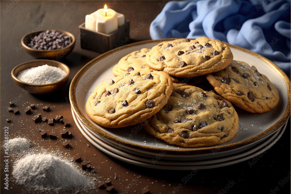 Poster a plate of cookies and a candle on a table with other ingredients and a candle in the background on 