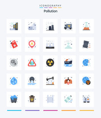 Creative Pollution 25 Flat icon pack  Such As gas. waste. pollution. tube. truck