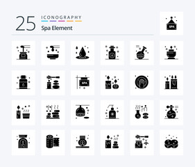 Spa Element 25 Solid Glyph icon pack including spa. game. spa. element. oil