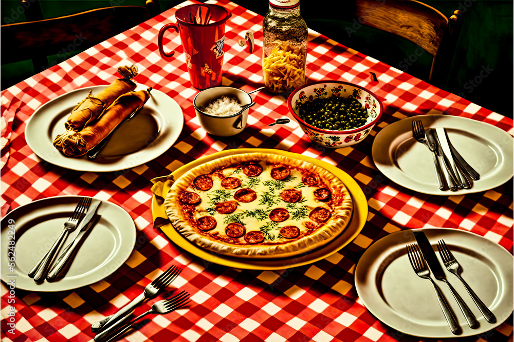 Poster a table is filled with food - generative ai