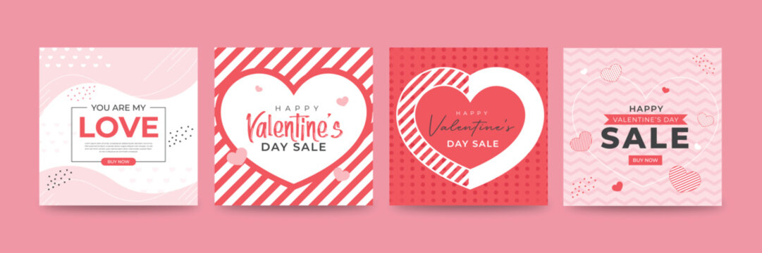 Happy Valentine's Day greeting cards. Trendy abstract square art templates. Suitable for social media, flyer mobile apps, banners design bundle. Vector Illustrator
