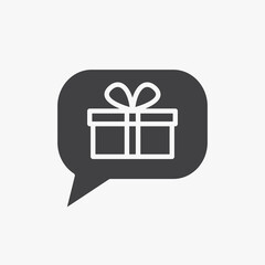 Gift box in chat bubble glyph icon