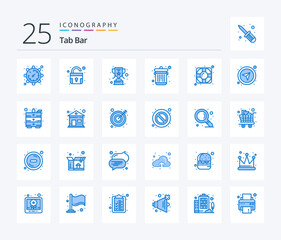 Tab Bar 25 Blue Color icon pack including directional. support. reward. lifesaver. trash