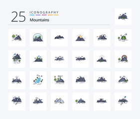 Mountains 25 Line Filled icon pack including tree. clouds. mountain. nature. hill