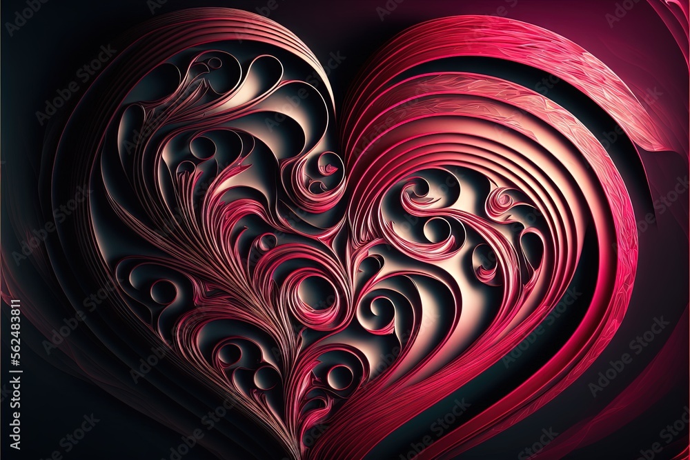 Poster a heart shaped object with a black background and a red background with a black background and a red