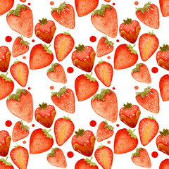 Watercolor pattern, with strawberries on white background. For various love products, wrapping paper, valentine day etc.