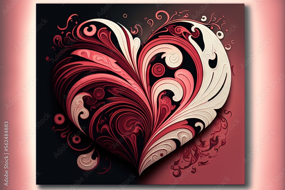Poster  a heart shaped paper cut out of paper on a pink background with a pink border around it and a black background with a pink border around the edges and a pink border with a white. generative ai