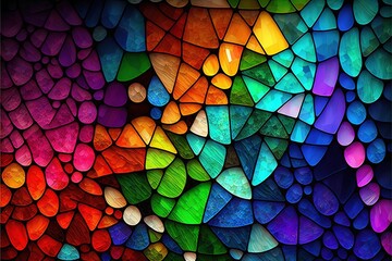  a colorful wall with many different colors of glass on it's side and a candle in the middle of the wall and a rainbow colored background with drops of water on the wall and bottom. Generative AI