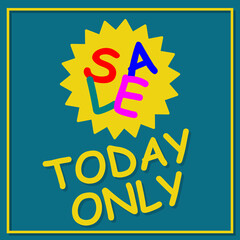 Green and yellow vector graphic for shop sales promotion. It consists of multi coloured letters spelling the word Sale, all contained in a yellow star