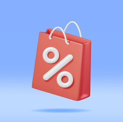 3D Shopping Bag with Percent Sign