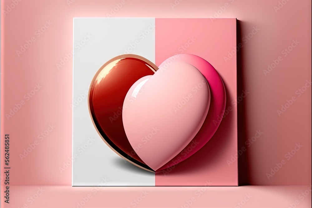 Poster a heart shaped object on a pink and white background with a pink rectangle behind it and a pink rect