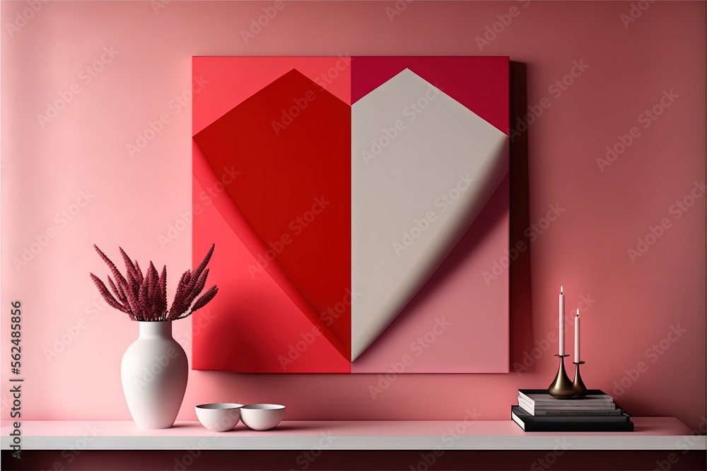 Poster a painting on a wall with a vase and a candle on a shelf next to a candle holder and a vase with a p