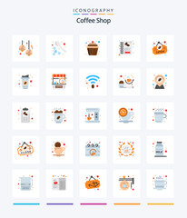 Creative Coffee Shop 25 Flat icon pack  Such As open. menu. spoon. coffee. muffin