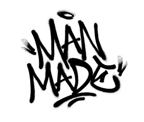 Sprayed man made font graffiti with overspray in black over white. Vector illustration.