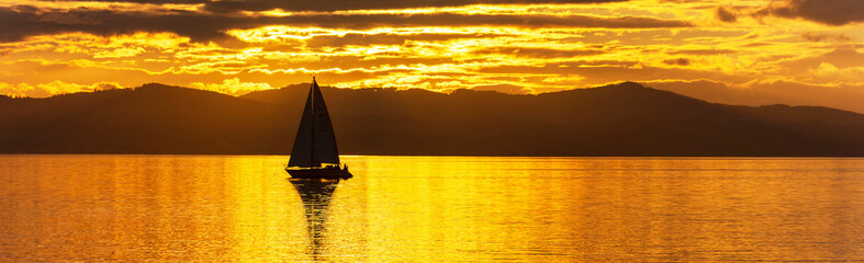 A Sailing boat in  Lindau at the Lake Constance in Bavaria, Germany, Europe