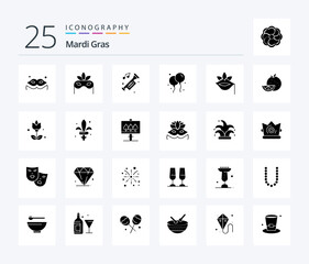 Mardi Gras 25 Solid Glyph icon pack including food. spring. bloon. rose. flower