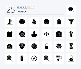 Tools 25 Solid Glyph icon pack including briefcase. tool. tool. options. press