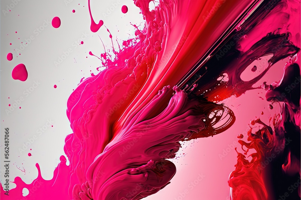 Poster a pink and red abstract painting with a white background and a black border with a red and pink swir