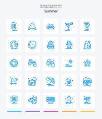 Creative Summer 25 Blue icon pack  Such As globe. straw. fashion. ice. drink