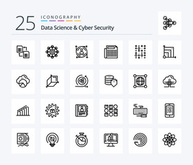 Data Science And Cyber Security 25 Line icon pack including instructure data. unstructure. user. document. news