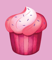 Pink sweet cupcake vector illustration clipart