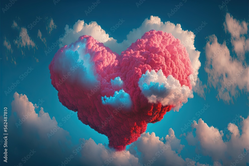 Aufkleber a heart shaped cloud floating in the sky with a blue sky background and clouds in the shape of a hea