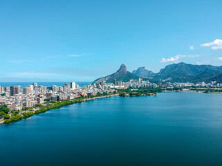 Naklejka na ściany i meble High-angle view of Lagoa Rodrigo de Freitas in Rio de Janeiro