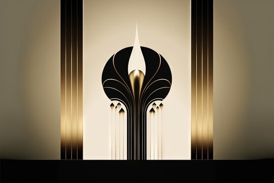  a black and gold art deco design with a black and gold background and a black and gold design with a black and gold design on the bottom of the image is a black column and. Generative AI