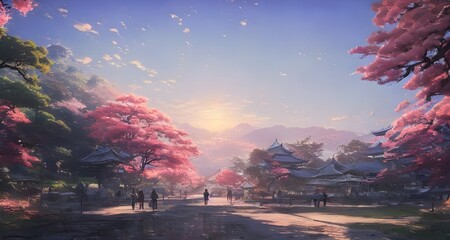 幻想的な春の神社と桜の風景_42