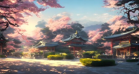 幻想的な春の神社と桜の風景_29 - obrazy, fototapety, plakaty