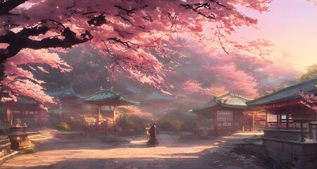 幻想的な春の神社と桜の風景_28 - obrazy, fototapety, plakaty