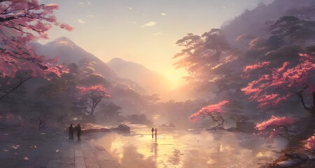 幻想的な春の神社と桜の風景_27