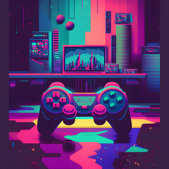 Psychedelic and Synthwave game controller