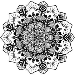 Hand drawing flower Mandala pattern. Black and white color. For henna tattoo, coloring book, design ingredients, decorative