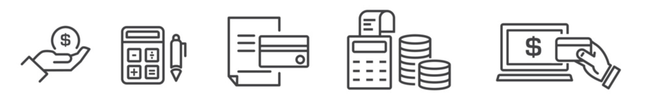 Set of accounting and fiscal line icons  on white background