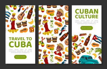 Cuba Travel Banner Design with National Symbol and Attributes Vector Template