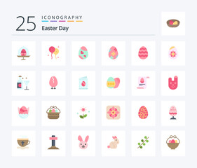 Easter 25 Flat Color icon pack including glass. egg. decoration. easter egg. decoration