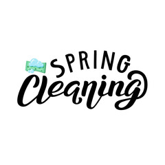 Hand drawn vector illustration with black lettering on textured background Spring Cleaning for card, gift, advertising, info message, social media, concept, flyer, website, poster, banner, template